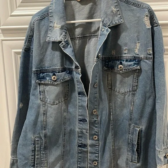 Highway Jeans blue denim Jean long jacket distressed oversized sized XL - Picture 12 of 16